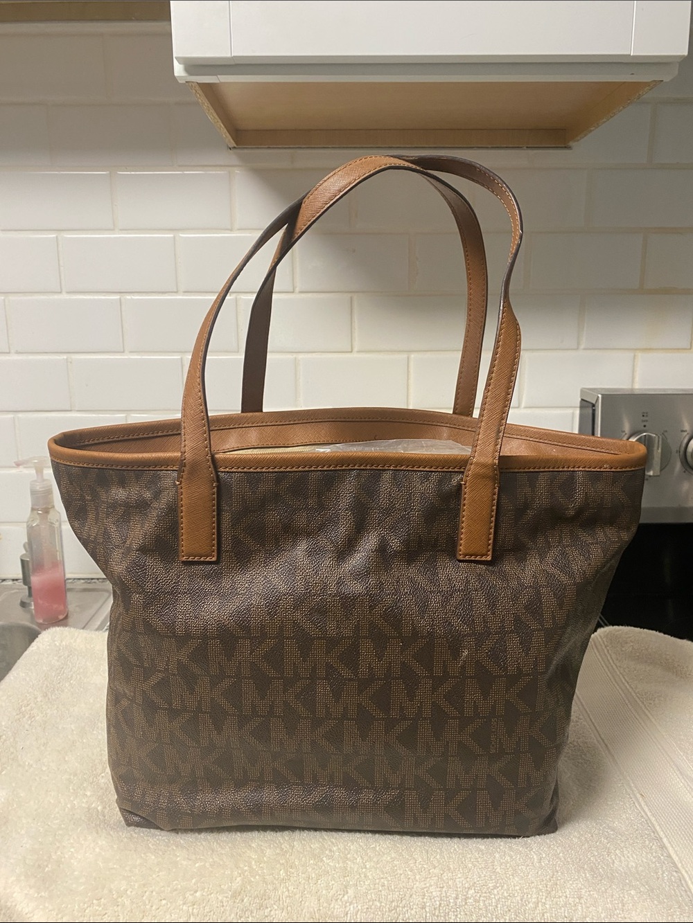 Michael Kors Brown and Tan MK Logo Tote - Picture 1 of 10